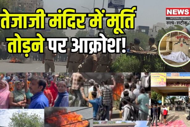 Uproar over breaking of idol in Tejaji temple: तेजाजी मंदिर में मूर्ति तोड़ने पर हंगामा: टोंक रोड जाम-नारेबाजी, सड़क पर टायर जलाए