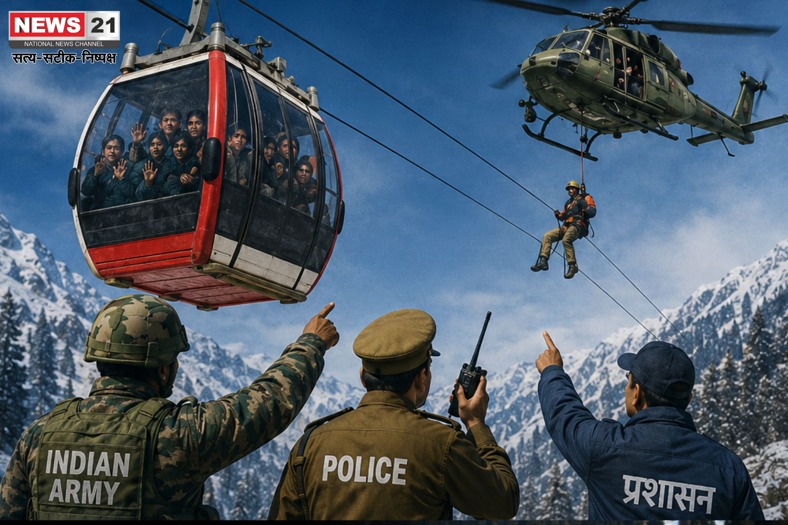 गुलमर्ग में रोपवे बीच हवा में रुका, सेना-पुलिस और प्रशासन ने शुरू किया रेस्क्यू