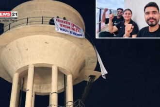 पानी की टंकी पर प्रदर्शन