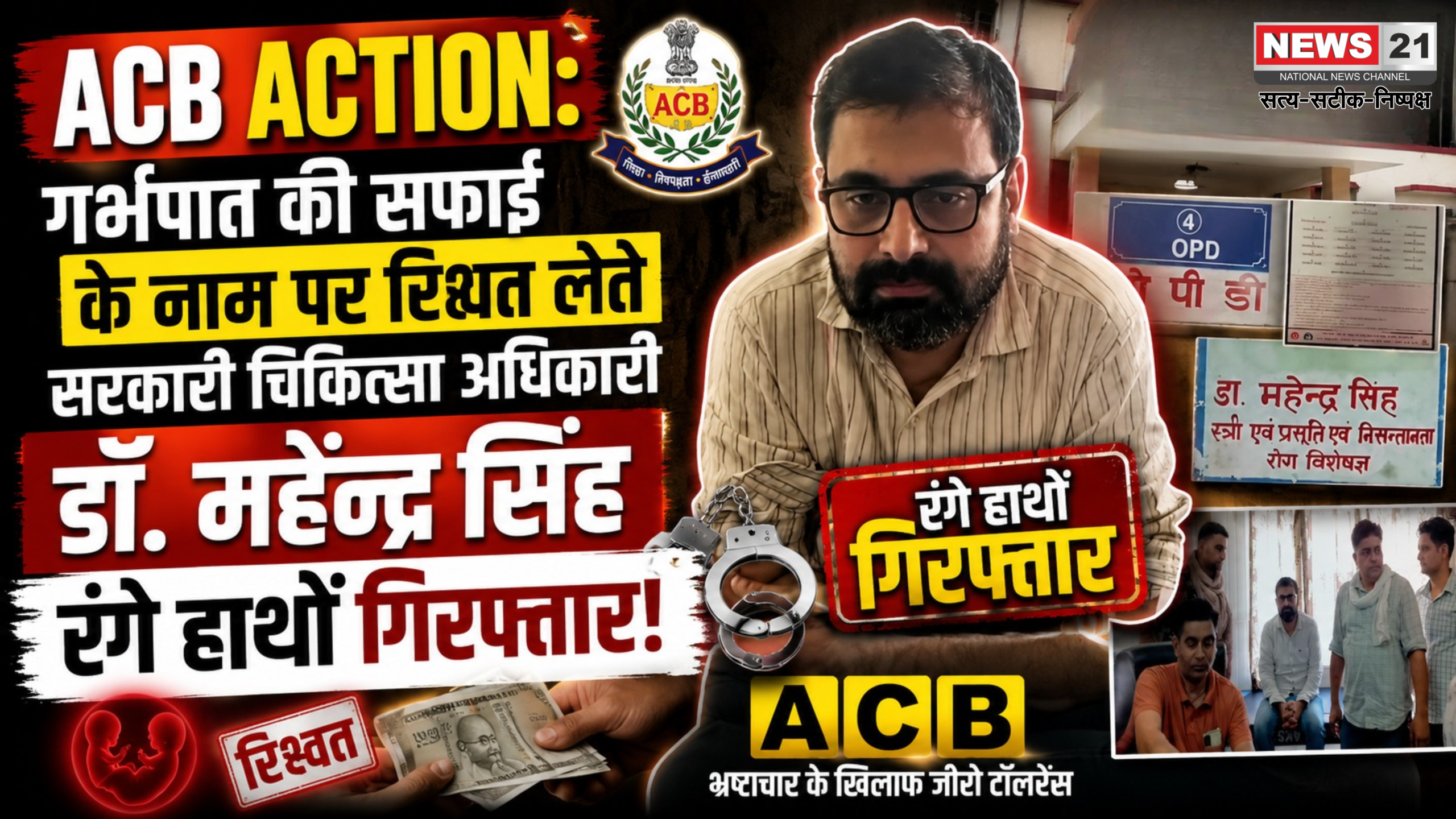 ACB Action: गर्भपात की सफाई के नाम पर रिश्वत लेते सरकारी चिकित्सा अधिकारी डॉ. महेन्द्र सिंह रंगे हाथों गिरफ्तार