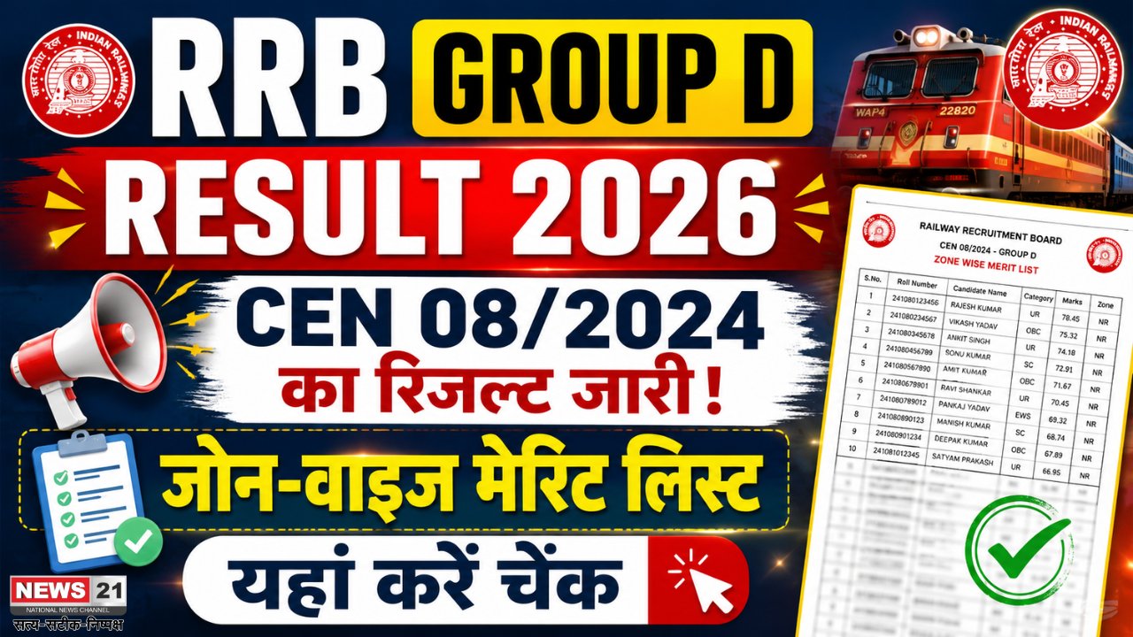 RRB Group D Result 2026: CEN 08/2024 का रिजल्ट जारी, जोन-वाइज मेरिट लिस्ट यहां करें चेक