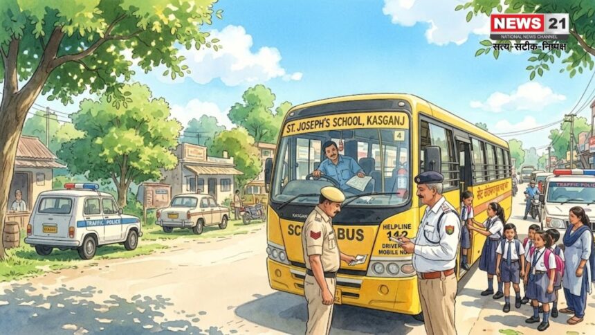 स्कूल वाहनों की चेकिंग